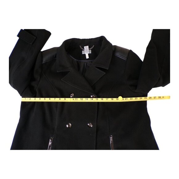 Catherine's Faux Wool Double Breasted Long Pea Coat Faux Leather Trim 1X #973 - Picture 5 of 15